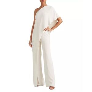 Elegant One-Shoulder Adrianna Papell White Jumpsuit